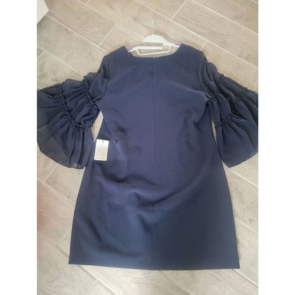 Women's Chelsea28 Dress Navy Blue Sheer Arms Short Knee Length Size 16 - Picture 4 of 9
